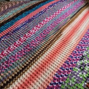 Handmade Crochet Striped Blanket Multi‎ Color Boho Cozy Cottagecore Grannycore
